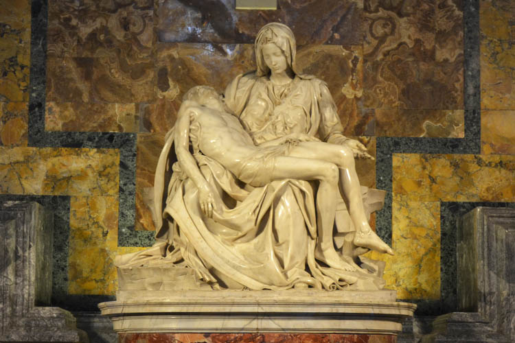 Mary and her son in the sculpture Pietà, by Michelangelo